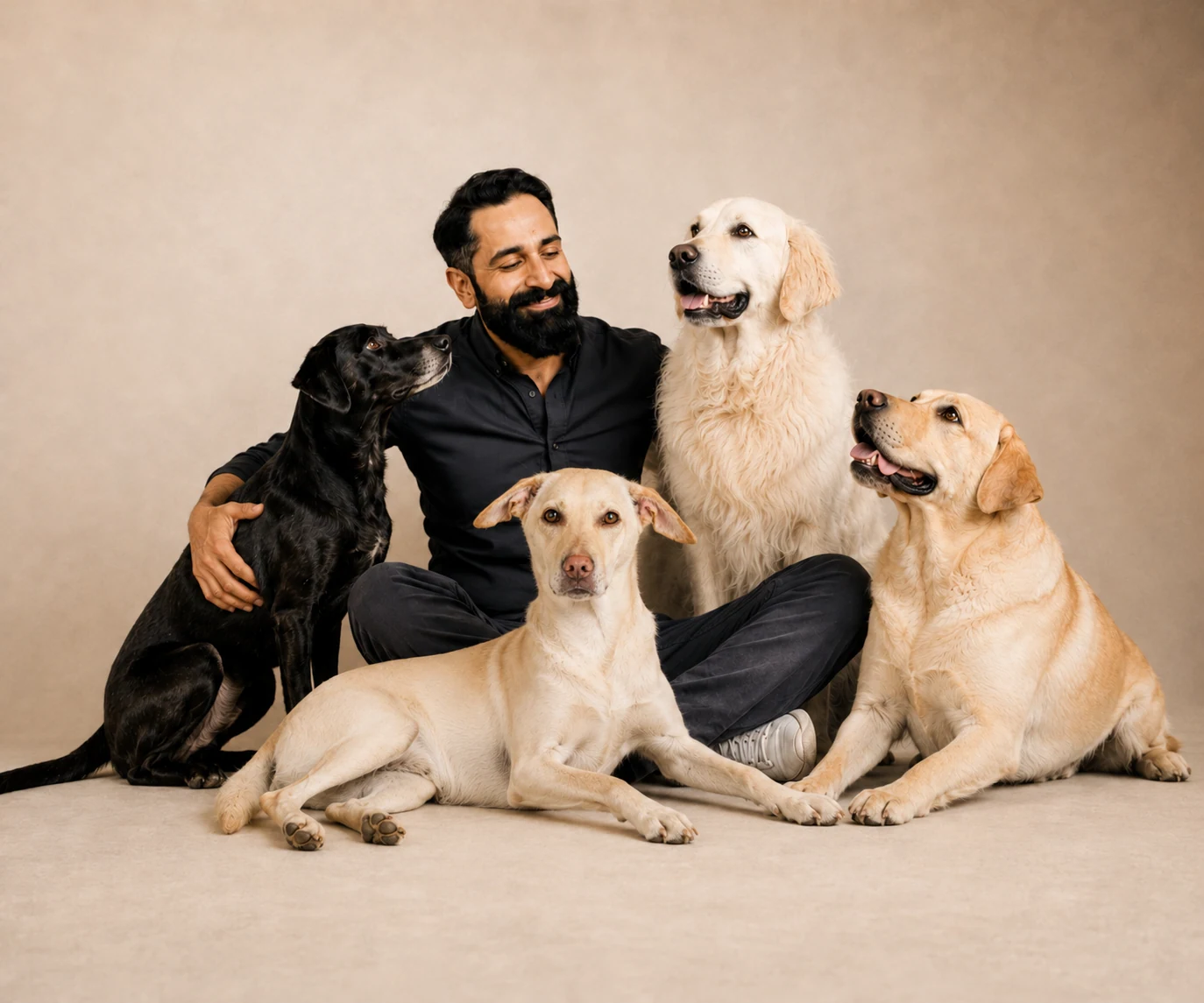Vikram with the Stay Floofy dogs