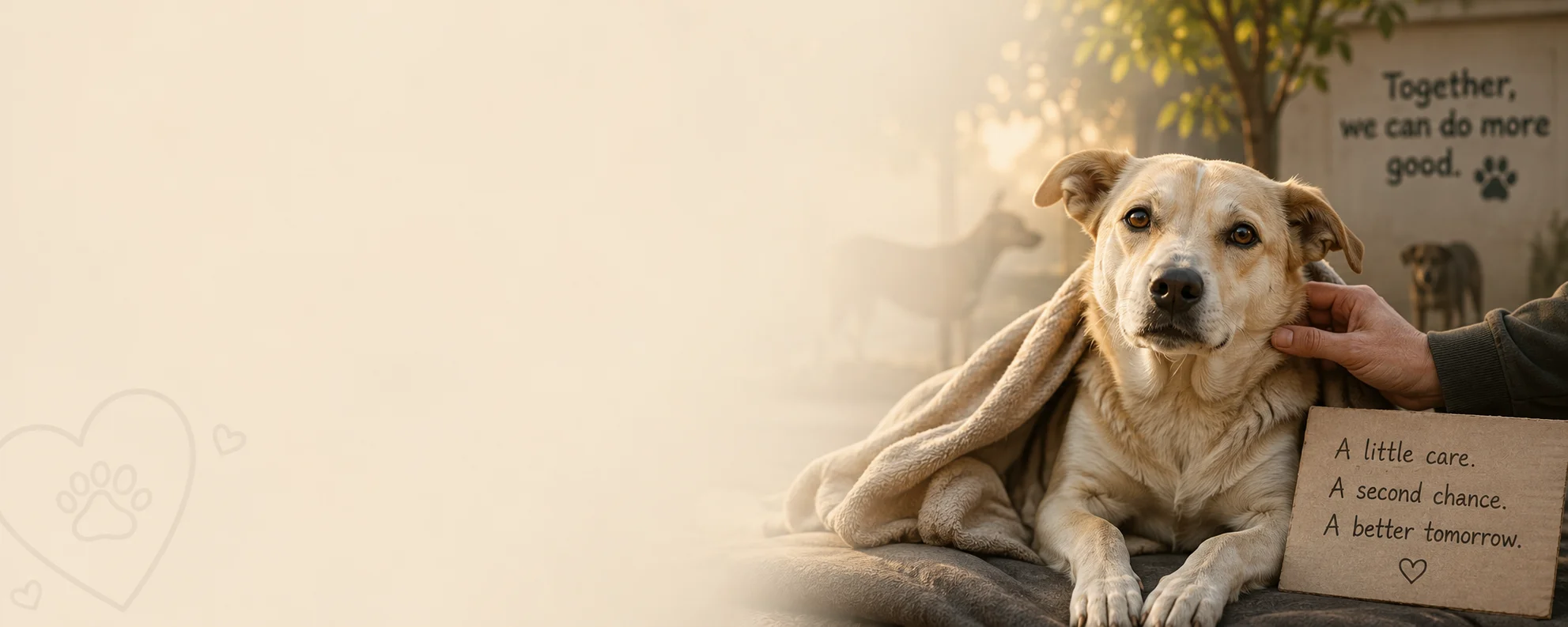 A dog wrapped in a blanket being gently comforted by a person.