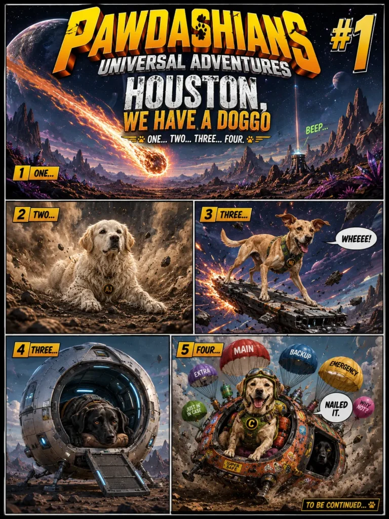 Houston, We Have a Doggo — comic page 1 of 6.