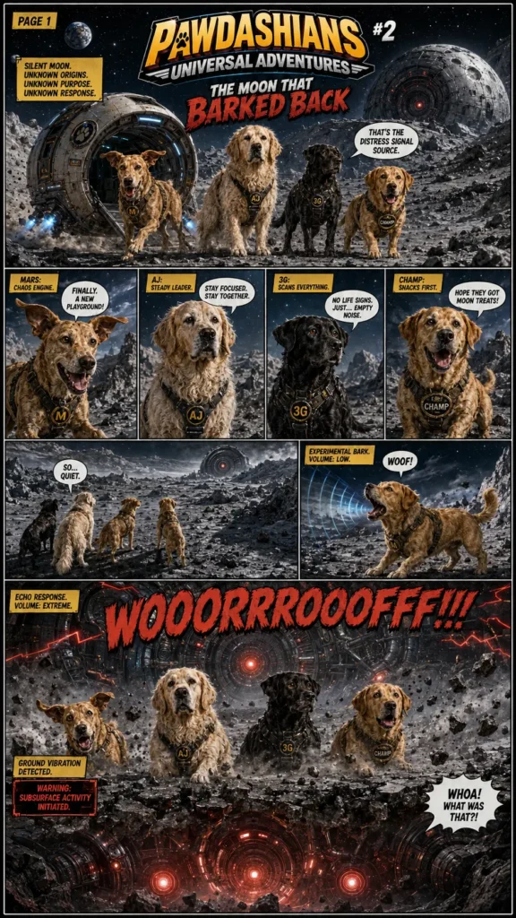 The Moon That Barked Back — comic page 1 of 6.