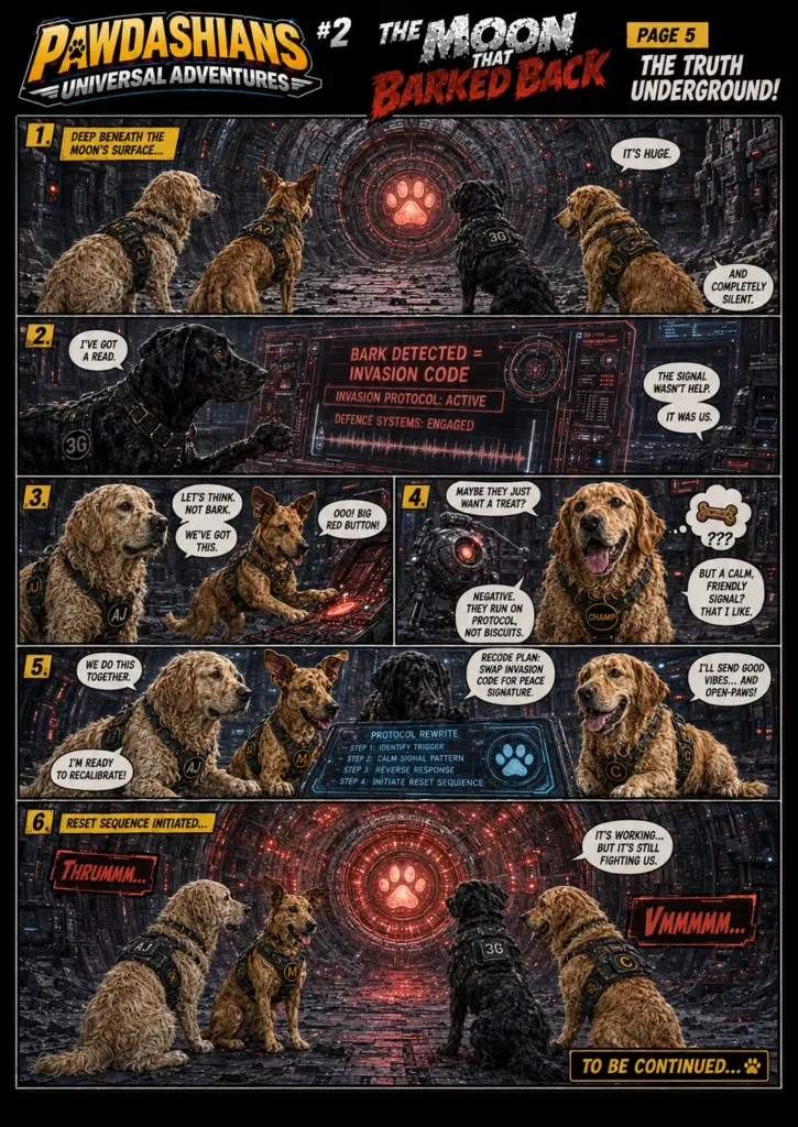 The Moon That Barked Back — comic page 5 of 6.