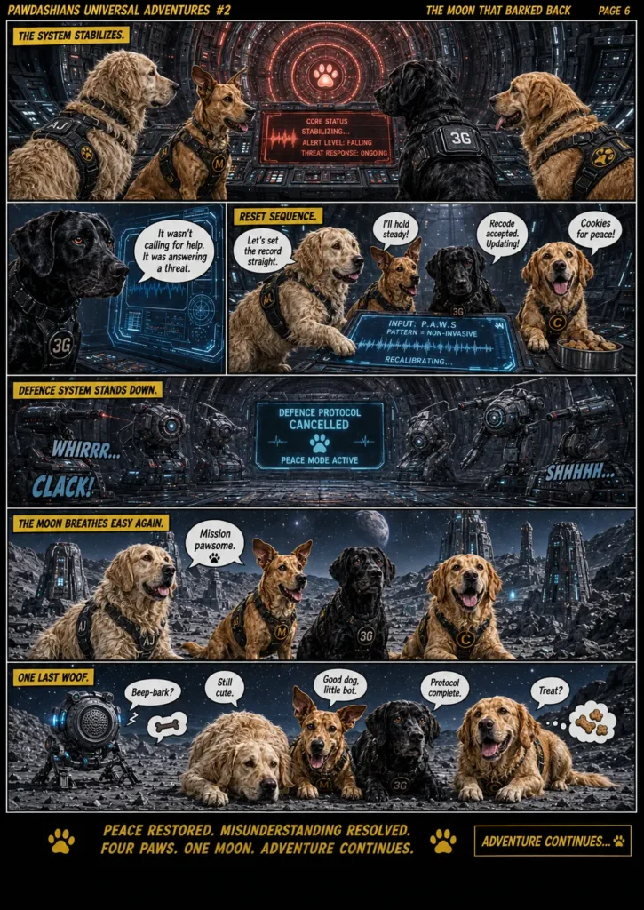 The Moon That Barked Back — comic page 6 of 6.